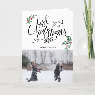 Fun Script Red Holly Berries Mejor Navidad de la h