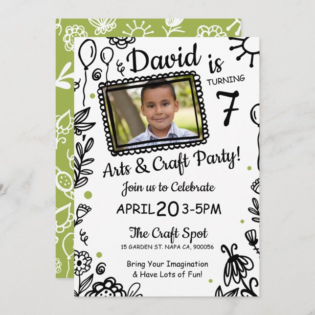 Fun Sketch Doodle Crafts Invitación a la fiesta de (Anverso / Reverso)