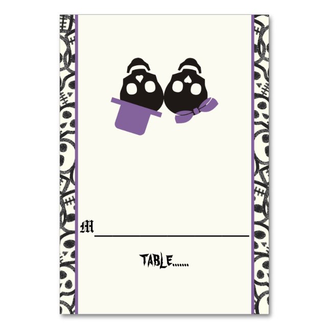 Fun skuls Halloween boda púrpura tarjeta de escolt (Anverso)