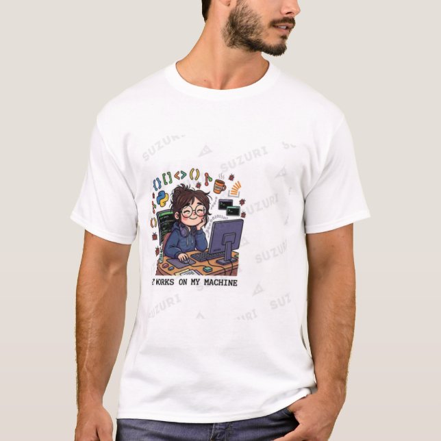 FUNCIONA EN MI MÁQUINA - Camiseta Divertida para P (Anverso)