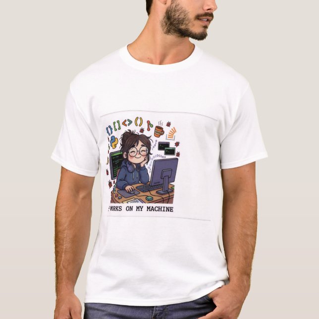 FUNCIONA EN MI MÁQUINA - Camiseta Divertida para P (Anverso)