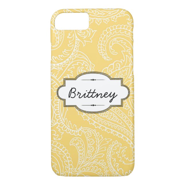 Funda Apenas Ahí del iPhone 7 amarillo Paisley (Reverso)