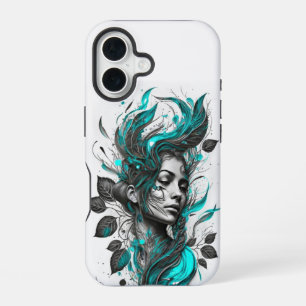 Funda artística para iPhone 16 con chica entre hoj