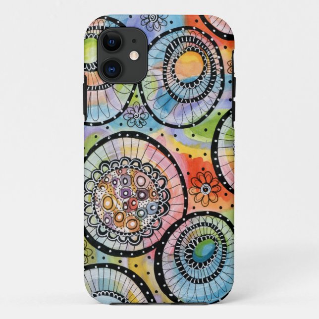 Funda audaz de color Círculo Doodle iPhone 11 (Reverso)