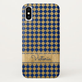 Funda azul,  de quatrefoil de oro-Funda para iPhon