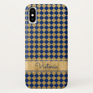 Funda azul, de quatrefoil de oro-Funda para iPhon