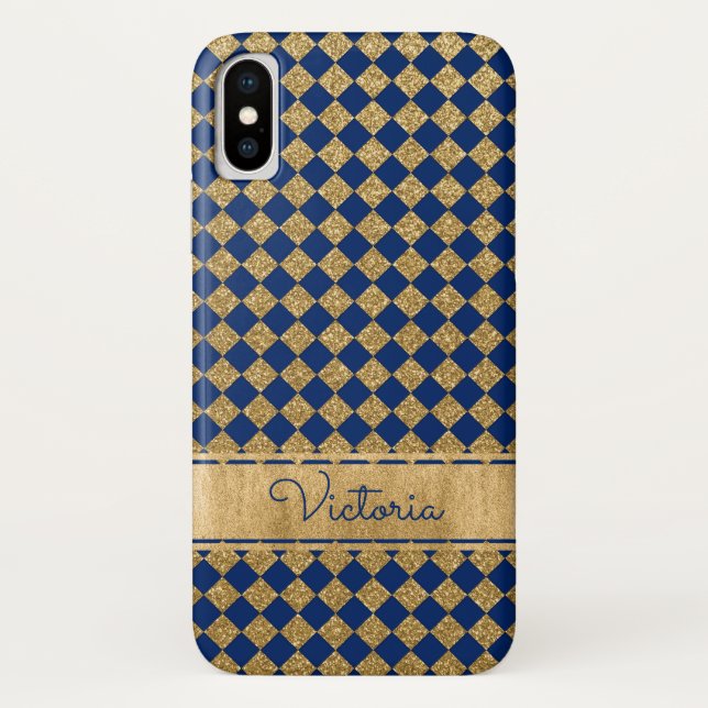 Funda azul,  de quatrefoil de oro-Funda para iPhon (Reverso)