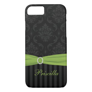 Funda Black Gray Lime Damask Striped para iPhone 7