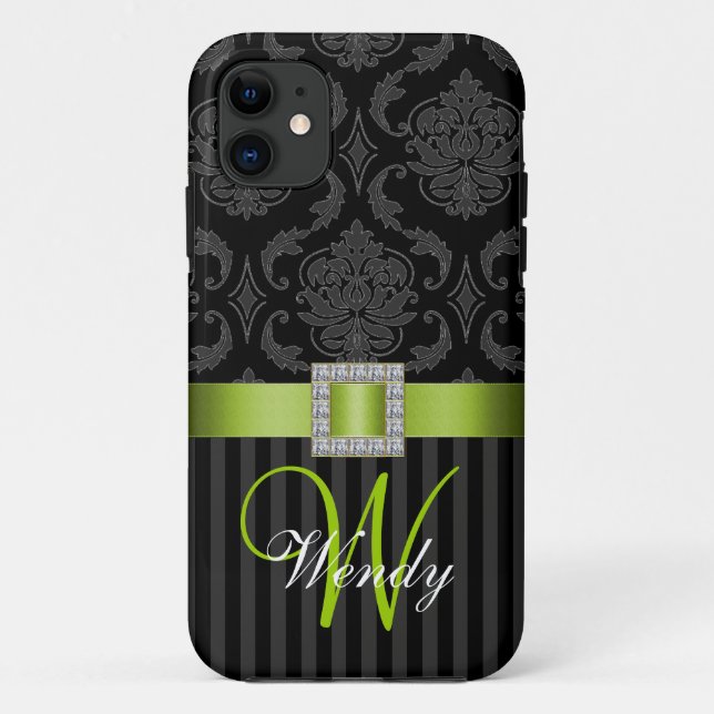 Funda Black Gray Lime Geen Damask Stripes iPhone 5 (Reverso)