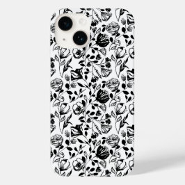 Funda blanco y negro de mano dibujado con flores