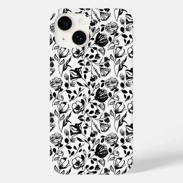 Funda blanco y negro de mano dibujado con flores (Reverso )