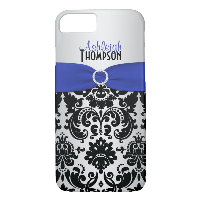 Funda Blue, Black, Silver Damask para iPhone 7 (Reverso)