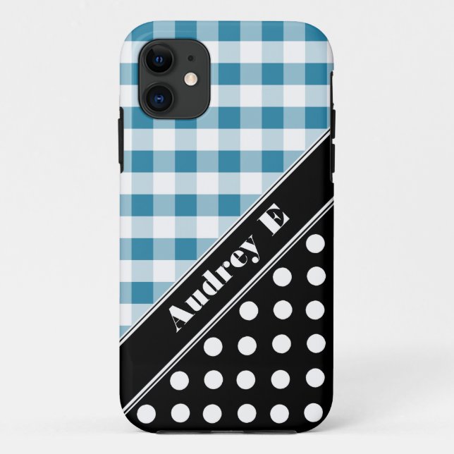 Funda Blue Gingham Black Polka Dot iPhone 5 (Reverso)