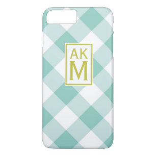 Funda Blue & White Gingham Monograma iPhone 7 Plus