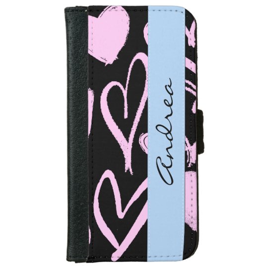 Funda Cartera Para iPhone 6/6s Su nombre - amor, romance, corazones - rosa negro