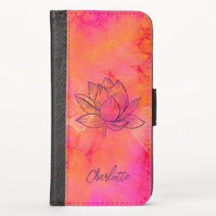 Funda Cartera Ilustracion de Flores Lotus de tinta rosa yoga