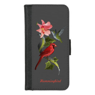 Funda Cartera Personalizado el cardenal y el colibrí lirio rosa