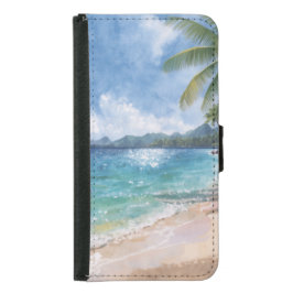 Funda Cartera Para Samsung Galaxy S5 Acuarela Playa Hawái