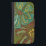 Funda Cartera Para Galaxy S4 Aguamarina y flores anaranjadas quemadas en fondo<br><div class="desc">Los movimientos pesados de la pintura puntúan este pedazo de Chariklia Zarris. La aguamarina y el naranja quemado florece el telar grande en un fondo de la verde lima. ¡Un gran pedazo para ayudarle comienza su colección de arte!</div>