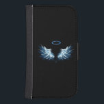 Funda Cartera Para Galaxy S4 Alas del Ángel Azul brillante sobre fondo negro<br><div class="desc">Alas de ángel azul claro,  artístico sobre fondo negro. Ángel alas.</div>