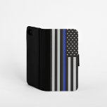 Funda Cartera Para Galaxy S4 Bandera norteamericana delgada de la línea azul pe<br><div class="desc">Diseños personalizados de bandera estadounidense de la delgada línea azul para Patriot.</div>