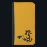 Funda Cartera Para Samsung Galaxy S5 Caballo silvestre y libre<br><div class="desc">Un ilustracion fantástico de un caballo galopante. Este caballo es de color castaño dorado,  con un mané negro y cola. Se le puede ver galopando rápido con nubes de polvo siendo pateadas por sus talones. Su hombre y su cola volando en la brisa. Ideal para los amantes del caballo.</div>