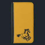 Funda Cartera Para Samsung Galaxy S5 Caballo silvestre y libre<br><div class="desc">Un ilustracion fantástico de un caballo galopante. Este caballo es de color castaño dorado,  con un mané negro y cola. Se le puede ver galopando rápido con nubes de polvo siendo pateadas por sus talones. Su hombre y su cola volando en la brisa. Ideal para los amantes del caballo.</div>