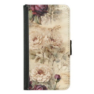 Funda Cartera Para Samsung Galaxy S5 Carta de amor de pergamino vintage con flores (7)
