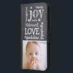 Funda Cartera Para Samsung Galaxy S5 Cartucho de cartón Etching Word collage simple Fot<br><div class="desc">Mejore el aspecto de su Samsung Galaxy S5 con nuestro exclusivo estuche Chalkboard Etching Word Collage Single Photo Wallet Case. Este exquisito funda mezcla el encanto nostálgico de un pizarrón con el encanto moderno de un collage de palabras. El viaje comienza con la palabra "Bendito" y se desliza en una...</div>