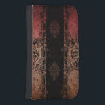 Funda Cartera Para Galaxy S4 Damasco grabado de vintage<br><div class="desc">Capas de damasco grueso en rojo,  dorado y negro con bordes ornamentados grabados y adornos de fondo.</div>