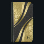Funda Cartera Para Samsung Galaxy S5 Diseño geométrico moderno Damascos de oro y negro<br><div class="desc">Elegante diseño geométrico moderno de damasco floral dorado y negro vintage. Monograma de personalizable.</div>