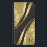 Funda Cartera Para Samsung Galaxy S5 Diseño geométrico moderno Damascos de oro y negro<br><div class="desc">Elegante diseño geométrico moderno de damasco floral dorado y negro vintage. Monograma de personalizable.</div>