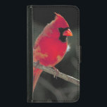 Funda Cartera Para Samsung Galaxy S5 El cardenal rojo encaramado en una rama de árbol<br><div class="desc">Una preciosa fotografía de la naturaleza,  muy detallada. Un cardenal rojo brillante del norte encaramado en una rama de árbol. Se pueden ver tajos de plumas bajas soplando suavemente en el viento. ¡Fluffy y lindo!</div>