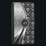 Funda Cartera Para Samsung Galaxy S5 Elegante Damasco floral negro y plateado<br><div class="desc">Damasco floral metálico brillante en tonos negros y plateados. Personalizado y monograma opcional. Varias variaciones en este diseño, con una posición diferente de los elementos. No purpurina real o finis metálico, sino efecto de imagen digital. Si necesita ayuda para personalizar, cambiar el color o cualquier otra cosa a cualquiera de...</div>