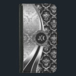 Funda Cartera Para Samsung Galaxy S5 Elegante Damasco floral negro y plateado<br><div class="desc">Damasco floral metálico brillante en tonos negros y plateados. Personalizado y monograma opcional. Varias variaciones en este diseño, con una posición diferente de los elementos. No purpurina real o finis metálico, sino efecto de imagen digital. Si necesita ayuda para personalizar, cambiar el color o cualquier otra cosa a cualquiera de...</div>