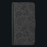 Funda Cartera Para Samsung Galaxy S5 Elegante patrón de Paisley de Vintage Monocromátic<br><div class="desc">Elegante patrón paisajístico vintage monocromático. Color de fondo gris oscuro cambiable frente a paisajes negros.</div>