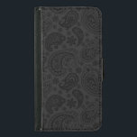 Funda Cartera Para Samsung Galaxy S5 Elegante patrón de Paisley de Vintage Monocromátic<br><div class="desc">Elegante patrón paisajístico vintage monocromático. Color de fondo gris oscuro cambiable frente a paisajes negros.</div>