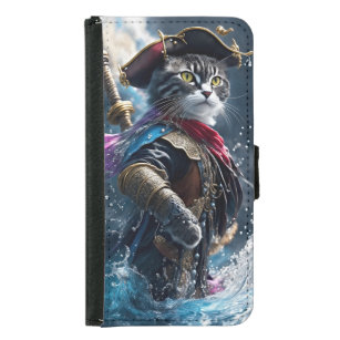 Funda Cartera Para Samsung Galaxy S5 Exclusivo totalmente: Pirata de gato monocolor