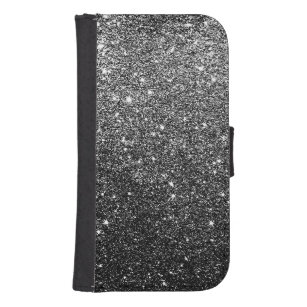 Funda Cartera Para Galaxy S4 Falso purpurina negro elegante