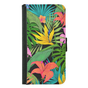 Funda Cartera Para Samsung Galaxy S5 Flor tropical y hoja de palma Hawaití colorido
