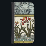 Funda Cartera Para Galaxy S4 Flores de vidrio manchado con una frontera tan gra<br><div class="desc">Una hermosa pieza de vidrio manchado,  presenta flores que crecen de agua estilizada en el fondo y un resumen de hojas en la parte superior. Una hermosa compra que haría un regalo increíble!</div>