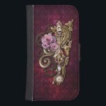 Funda Cartera Para Galaxy S4 Girly Steampunk<br><div class="desc">Diseño Guay steampunk con tontería de gentil con rosas,  remolinos metálicos y joyas en un fondo de damasco de gran peso. Los efectos dimensionales se alcanzan digitalmente,  el producto real tiene una superficie plana.</div>