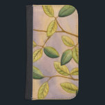 Funda Cartera Para Galaxy S4 Hojas verdes y amarillas en el fondo del atardecer<br><div class="desc">El color púrpura y dorado de un fondo de puesta de sol es el contraste perfecto con las hojas amarillas y verdes que son el foco de esta pieza de Megan Meagher. Casi se puede escuchar el canto del viento mientras acaricia suavemente las hojas.</div>