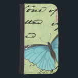 Funda Cartera Para Galaxy S4 Mariposa de ala azul en postal Verde azulada<br><div class="desc">Esta postal verde azulada lleva un mensaje de belleza. Una delicada mariposa de ala azul descansa sobre la tarjeta,  oscureciendo parte del guión que contiene. Esta impresión de Vision Studio le haría una gran adición a su hogar!</div>