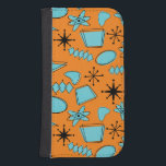 Funda Cartera Para Galaxy S4 MCM Formas atómicas Turquesa en Naranja<br><div class="desc">Formas e iconos modernos dibujados a mano a mediados de siglo digitalizados para diseñar patrones sin fisuras</div>