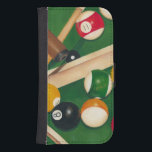 Funda Cartera Para Galaxy S4 Mesa de billar de por vida con bolas y chalecos<br><div class="desc">Creándolas con esta pintura espectacular de una mesa de billar de Jennifer Goldberger. Las bolas se ven nuevas, el fieltro se ve inmaculado, y la tiza ya se ha aplicado a los palos de referencia. Cuelga esto en tu casa, o dáselo a un amigo o a un ser querido que...</div>
