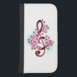 Funda Cartera Para Galaxy S4 Musical treble clef notes with Sakura flowers<br><div class="desc">Pink treble clef with delicate,  detailed pink Japanese cherry blossoms against white background painted over with light blue paint. Blooming pink sakura.</div>