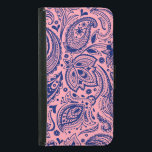 Funda Cartera Para Samsung Galaxy S5 Navy-Blue En El Lace De Damas De Pink Paisley<br><div class="desc">Paisaje de época azul marino elegante ornamentado sobre fondo rosado que se puede cambiar. El azul paisley tiene un fondo transparente para que pueda cambiar el color de fondo (blanco en esta muestra) a cualquier color que desee contra el azul paisley</div>