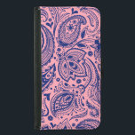 Funda Cartera Para Samsung Galaxy S5 Navy-Blue En El Lace De Damas De Pink Paisley<br><div class="desc">Paisaje de época azul marino elegante ornamentado sobre fondo rosado que se puede cambiar. El azul paisley tiene un fondo transparente para que pueda cambiar el color de fondo (blanco en esta muestra) a cualquier color que desee contra el azul paisley</div>