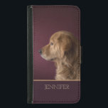 Funda Cartera Para Samsung Galaxy S5 Nombre personalizado del recuperador de oro | Perr<br><div class="desc">Este diseño presenta un perro de Golden Retriever con la opción de personalizar o borrar el nombre de texto que está escrito en la tipografía moderna popular. #retriever #dog #personalized #tote #puppy #lindo #gifts #modas #Samsung</div>